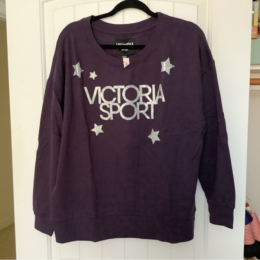 Victoria Secret Vintage Sport Sweatshirt, Purple with Silver Glitter Logo M NWT